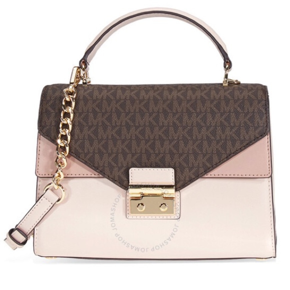 Michael Kors Selma Medium Saffiano Leather Satchel Brown/Pink30F7GSLS2T-512